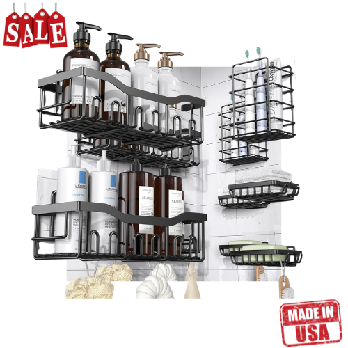 Adhesive Shower Caddy, 5 Pack Rustproof Stainless Steel Bath Organizers With Large Capacity