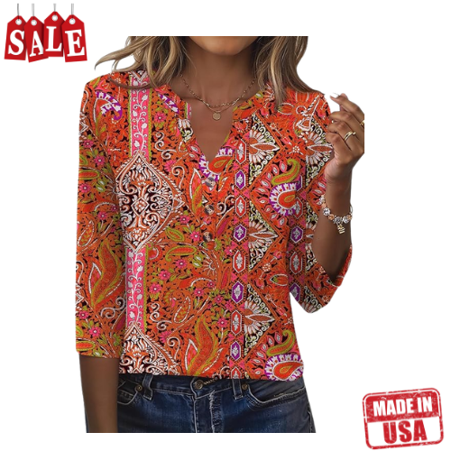 Women's Tops V Neck 3/4 Sleeve Button Down Business Casual Blouses Fall Tunics Shirts