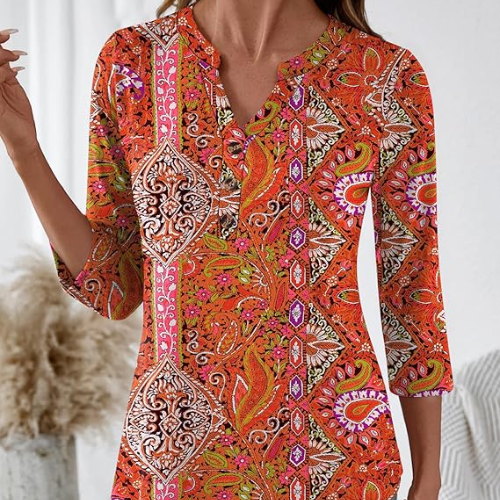Women's Tops V Neck 3/4 Sleeve Button Down Business Casual Blouses Fall Tunics Shirts